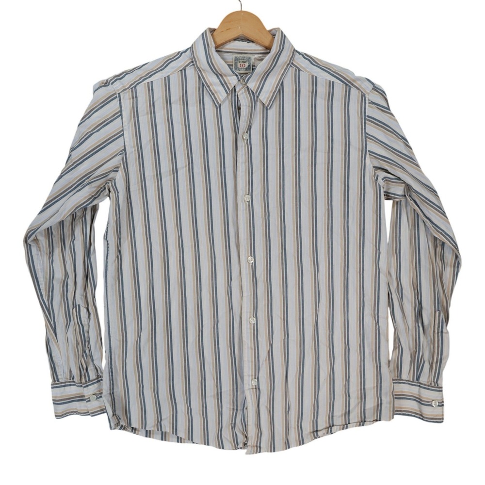 Stamp 10 Button Up Shirt Mens Medium Multicolor Excellent Striped‎ Cotton